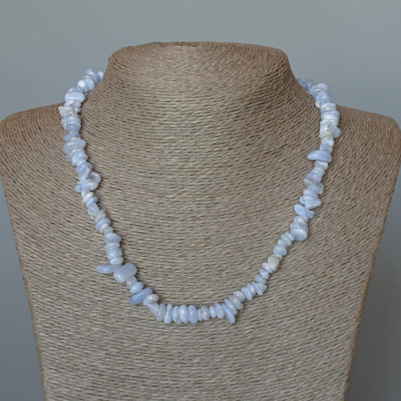 Naszyjnik z błękitnego agatu (chalcedon błękitny, safirin) naturalny kamień fasetowany, średnica 7×3 mm, długość 48 cm +