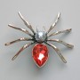 Broszka-wisiorek Pająk z czerwonym kryształem, szarym koralikiem, metalem srebrzystym 45×39 mm