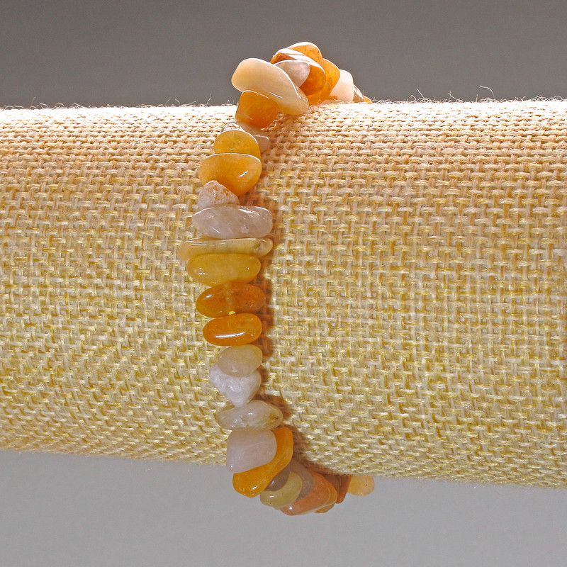 Bransoletka z żółtego agatu, naturalny kamień — drobiny, średnica 8×4 mm, długość 18 cm (rozciągana)