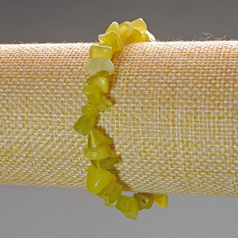Bransoletka z żółtego jadeitu – drobiny, średnica 10×4 mm, długość 18 cm (rozciągana)