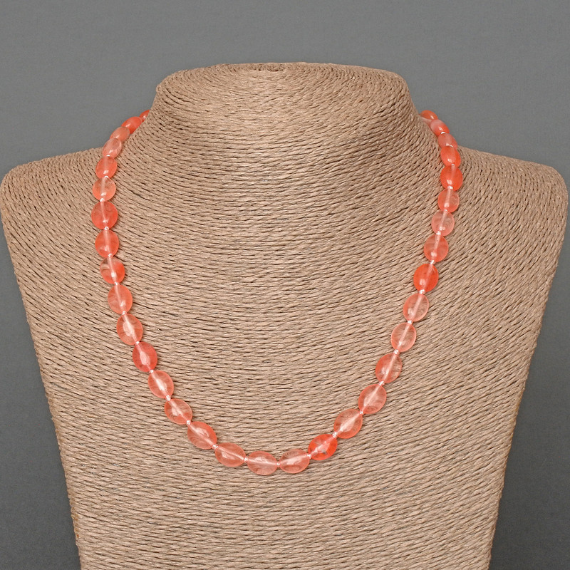Naszyjnik z chalcedonu, naturalny kamień, owalne koraliki 8×10 mm, długość około 48 cm