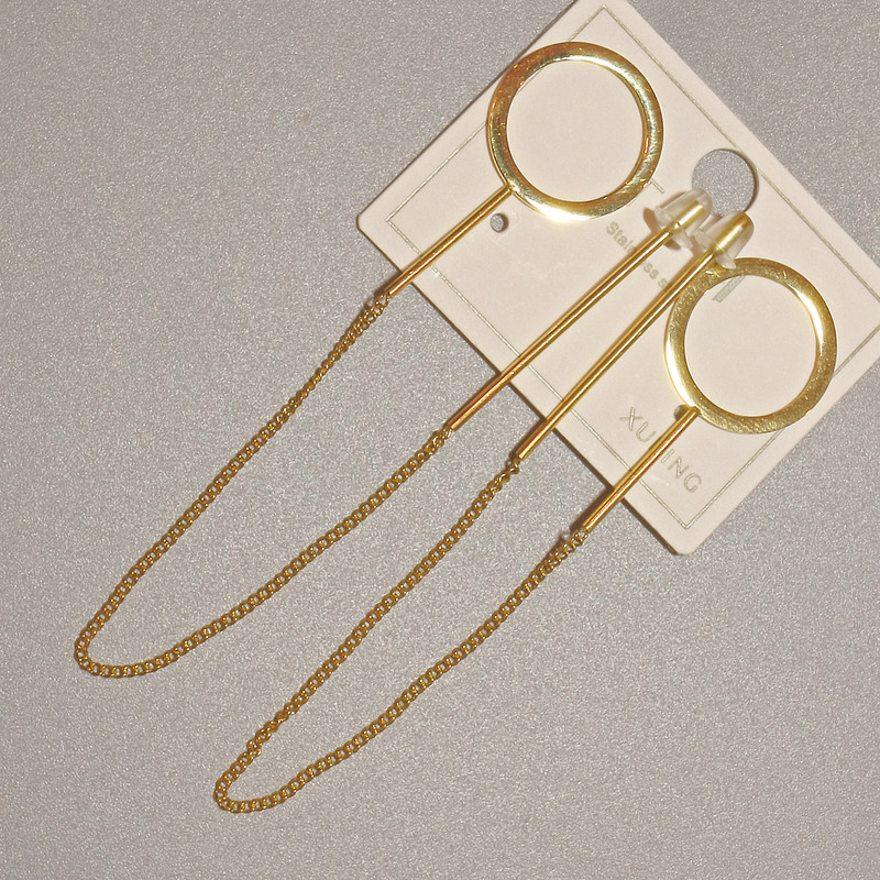 Kolczyki Xuping, średnica 15 mm, długość około 10,5 cm, pozłacane 18K