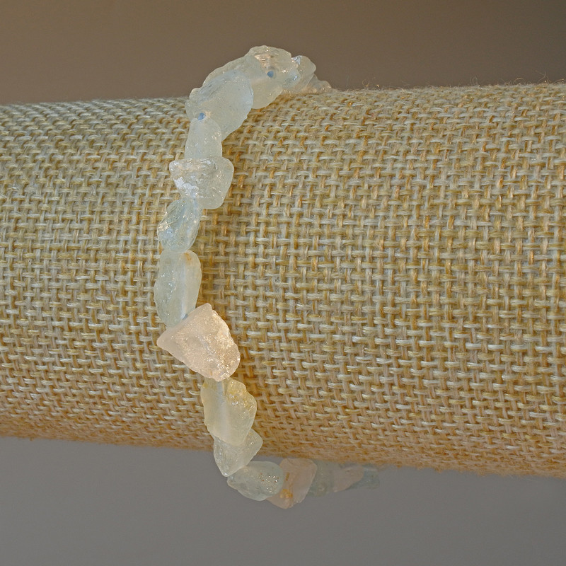 Bransoletka z kryształu górskiego i akwamarynu, naturalny nieobrobiony kamień, fasetowane koraliki, średnica 6×8 mm, długość 18 cm, elastyczna