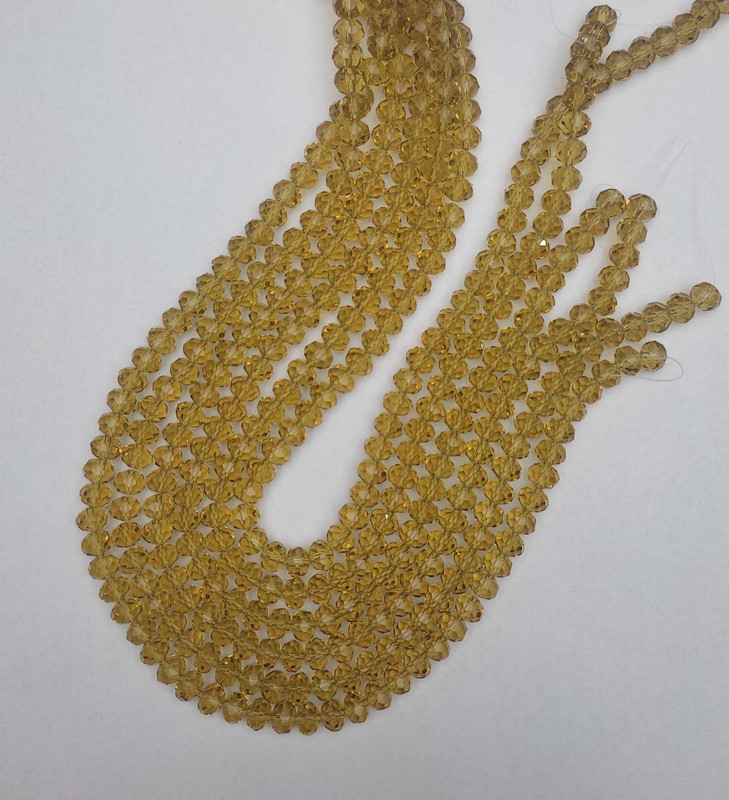 Koraliki czeskiego kryształu, przezroczysty szampański, fasetowane rondelki, 8×6 mm, długość 40 mm, na żyłce