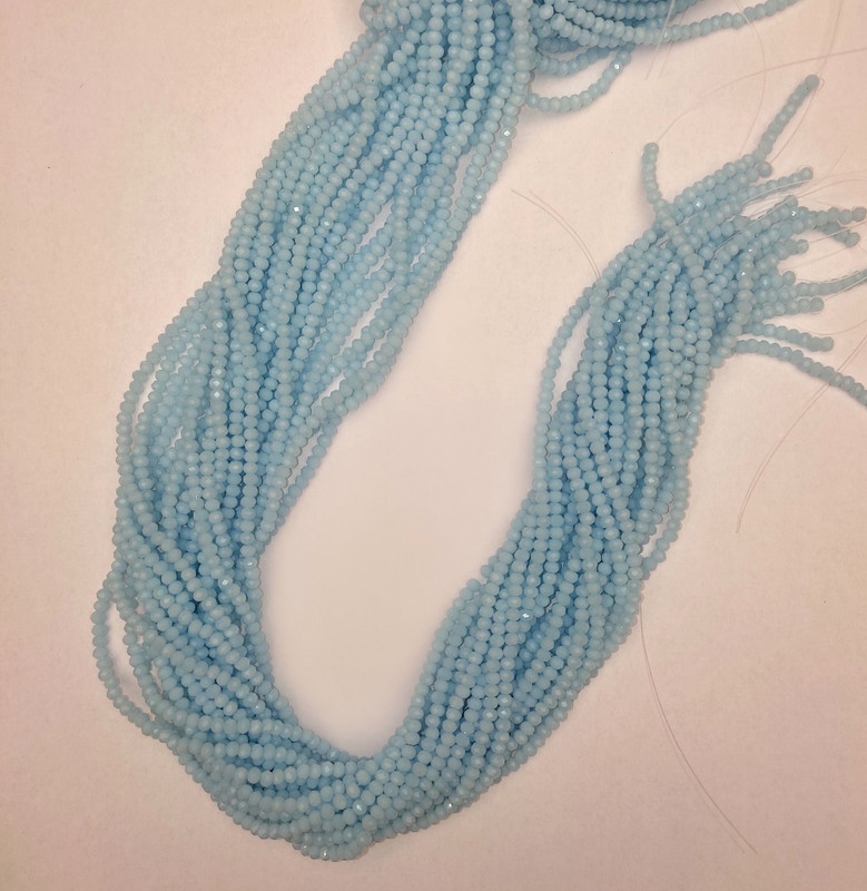 Koraliki z czeskiego kryształu, błękitne fasetowane rondelki, średnica 3×2,5 mm, długość 38 mm, na nitce