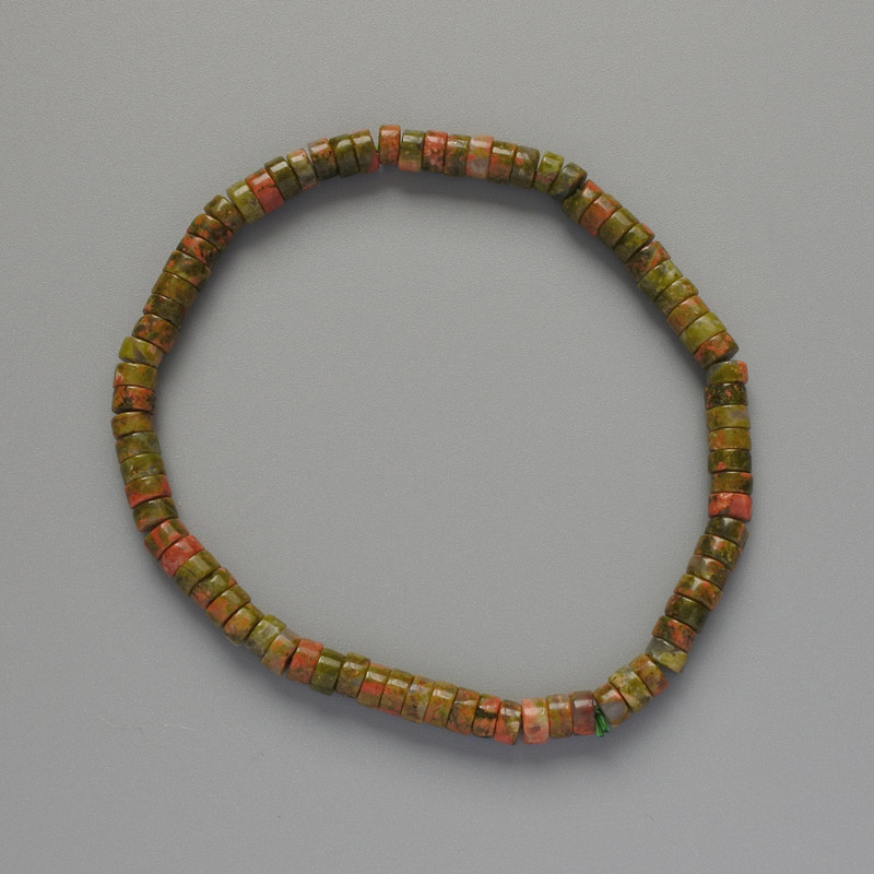 Bransoletka z jaspisu heliotropowego, naturalny kamień, krążki o średnicy 4,5 × 2,5 mm, długość 18 cm (elastyczna)