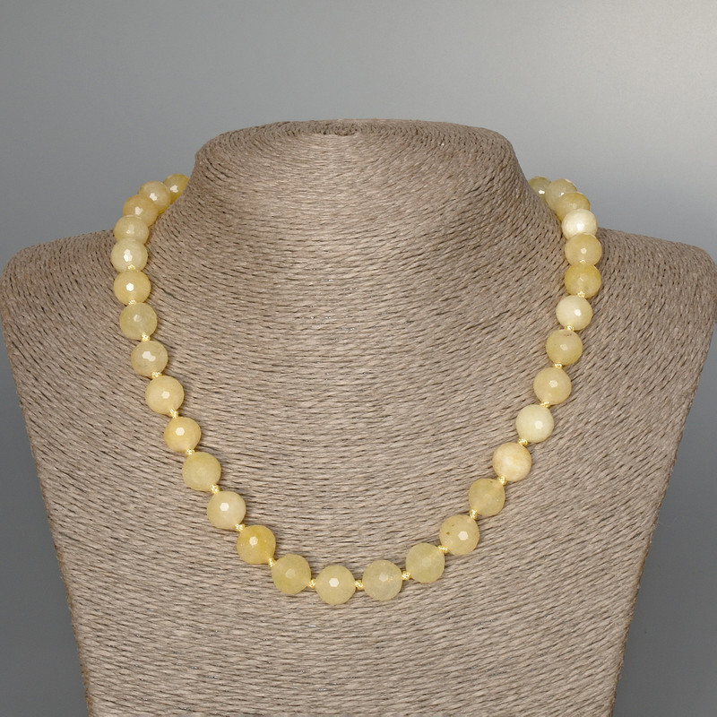 Naszyjnik z cytrynu, naturalny kamień, fasetowana kula, średnica 10 mm (+/-), długość 48 cm (+)