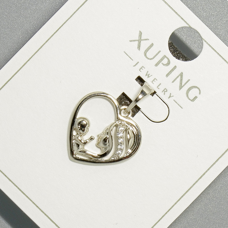 Wisiorek „Serce” Xuping z białymi cyrkoniami, średnica 15,5×15 mm, długość 20 mm, rhodiowana