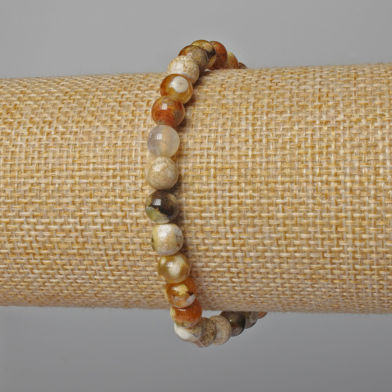 Bransoletka z żółtego agatu – gładkie kuleczki, średnica 6 mm, długość 18 cm (rozciągliwa)