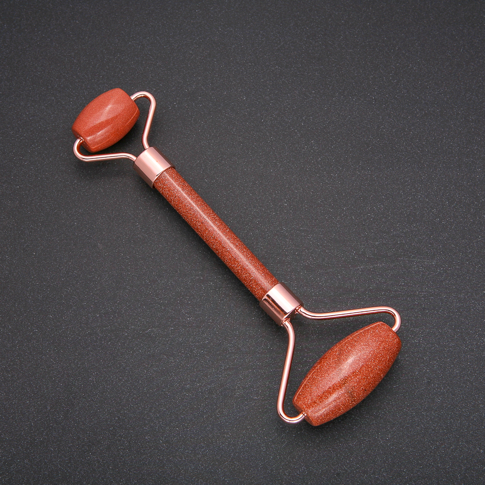 Masażer rolkowy z kamienia awenturyn «Złoty piasek», złoty metal, długość 14,5 mm