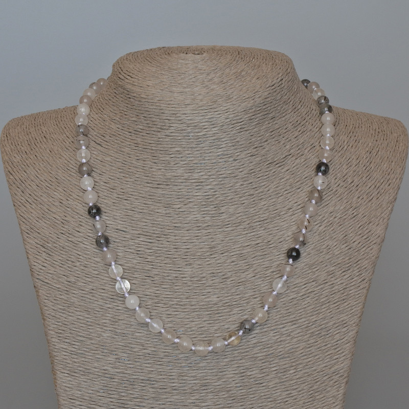 Naszyjnik z kwarcu rutylowego włochatego, naturalny kamień, gładkie kulki, średnica 6,5 mm, długość 48 cm