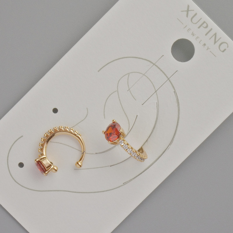 Kaf Xuping z czerwonym kryształem i białymi cyrkoniami, średnica 13×5 mm ± Pozłacane 18K