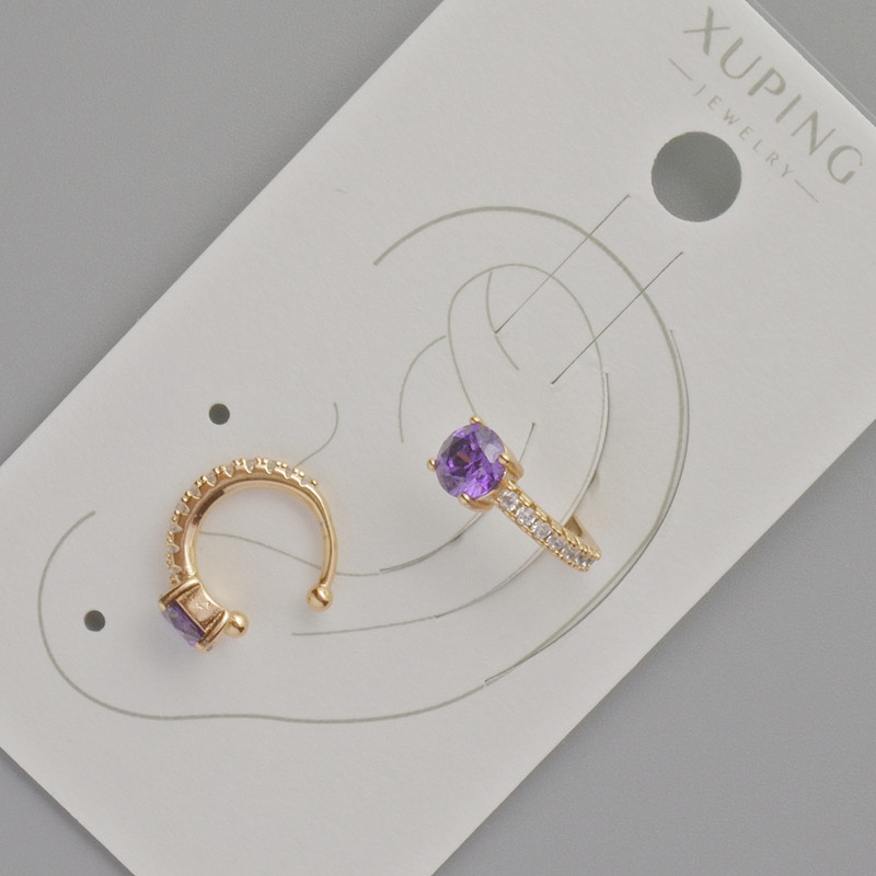 Kolczyki Xuping na klipsy z fioletowym kryształem i białymi cyrkoniami, średnica 13x5 mm, pozłacane 18K