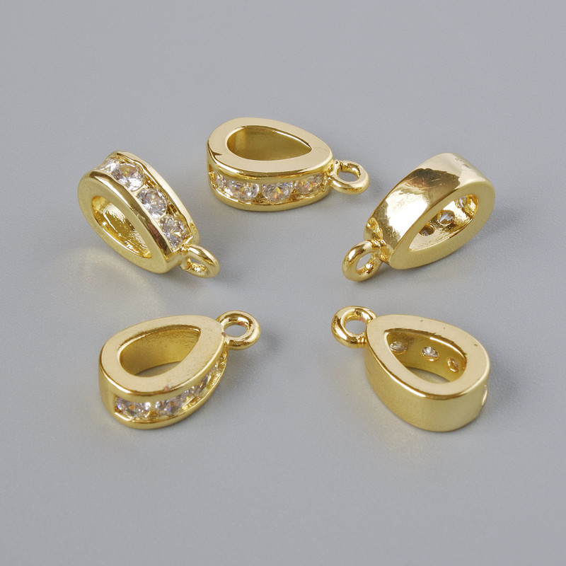 Baza pod wisiorek z białymi cyrkoniami, złoty kolor metalu, 11×3 mm, 1 szt.