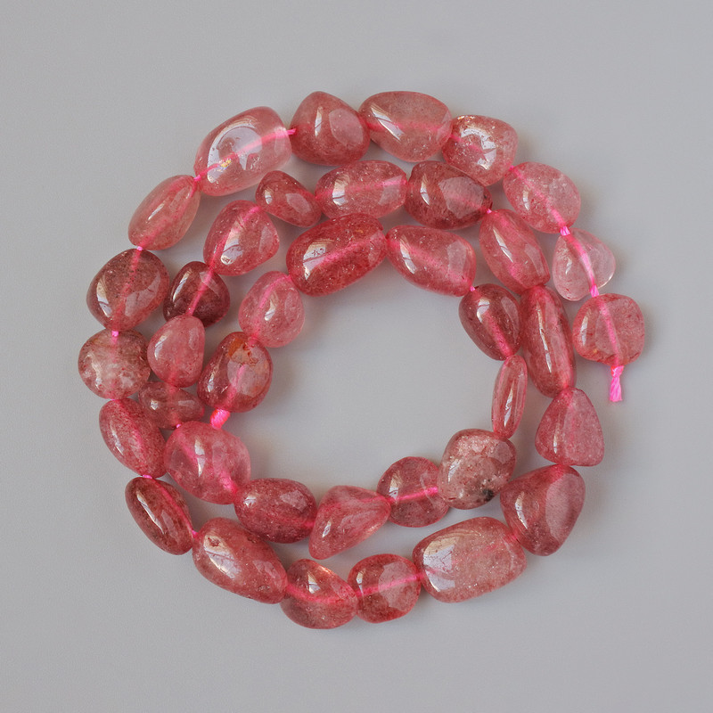Koraliki kwarcu malinowego, naturalny kamień, fasetowane, średnica 9×10 mm, długość 41 cm na nitce