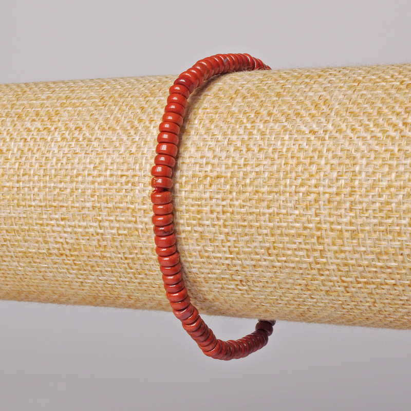 Bransoletka z czerwonego jaspisu, naturalny kamień, gładkie rondelki, średnica 4×2 mm, długość 18 cm (rozciągliwa)