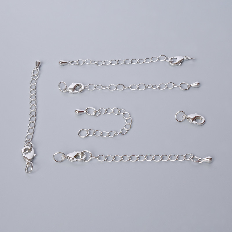 Zapięcie karabińskie, średnica 10×5 mm z przedłużającym łańcuszkiem, długość 5,5 cm, srebrny kolor metalu, 1 szt.