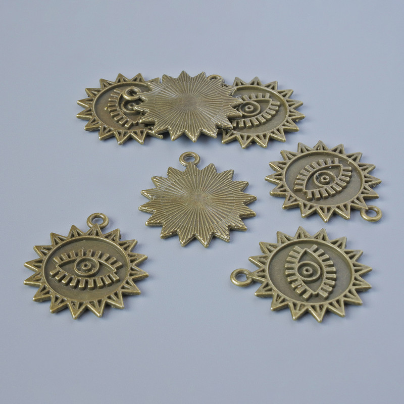 Wisiorek „Słońce”, w brązowym odcieniu metalu, średnica 21,5×19 mm, średnica otworu 1,6 mm, zestaw 7 szt. ±