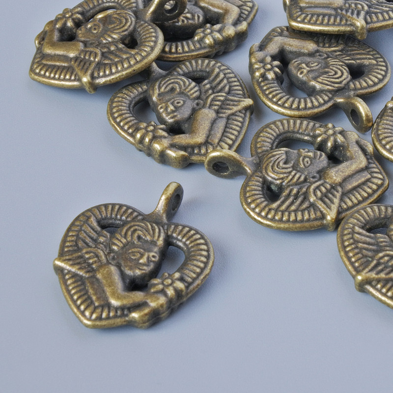 Zawieszka jubilerska «Serce», średnica 20×16 mm, średnica otworu 1,8 mm, opakowanie 9 szt. ±, kolor metalu: brązowy