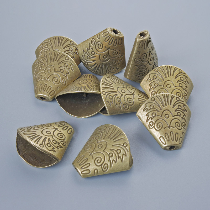 Końcówki do biżuterii, średnica 18×19 mm, 5×10 mm, średnica otworu 2,3 mm, wykończenie 10 szt. ± kolor brązowy metalu