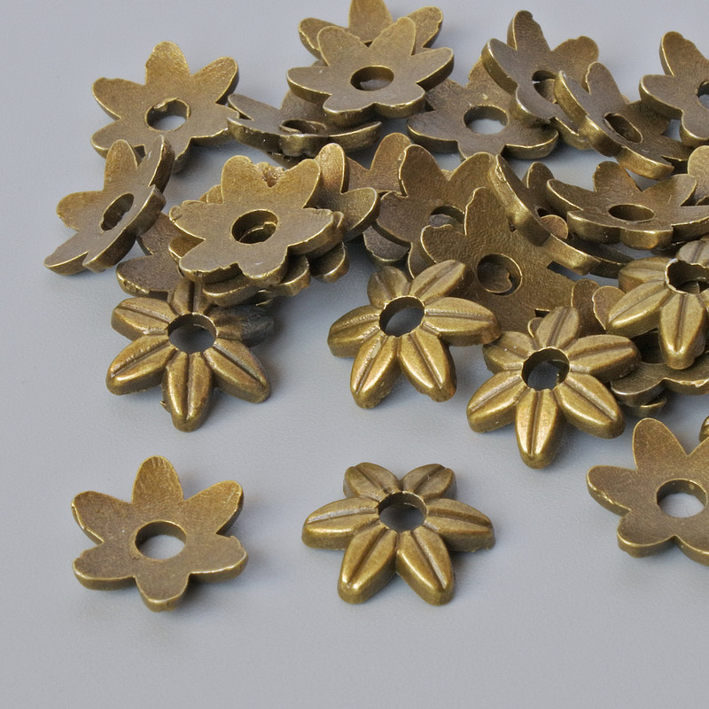 Końcówka biżuteryjna, średnica 9×2 mm, średnica otworu 2,5 mm, opakowanie 30 szt. ±, kolor: brązowy metal