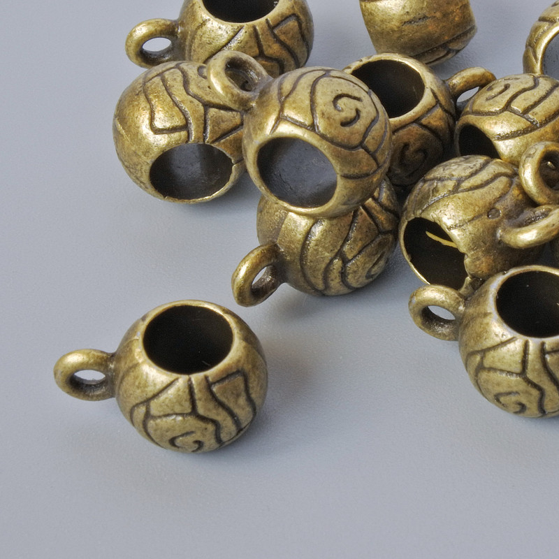 Furnitura jubilerska – uchwyt bailowy, średnica 6,5×8 mm, średnica otworu 1,6 mm, grubość 4,5 mm, długość 11 mm, opakowanie 15 szt. ± kolor metalu brązowy