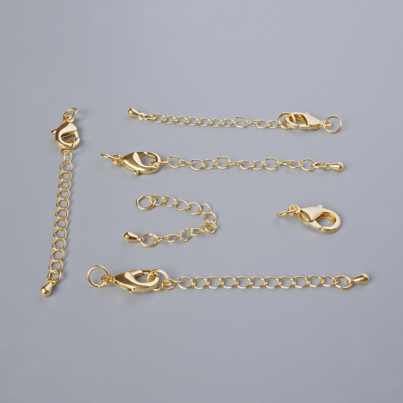 Zapięcie karabinkowe, złociste 15×8 mm z przedłużanym łańcuszkiem, długość 5,5 cm, 1 szt.