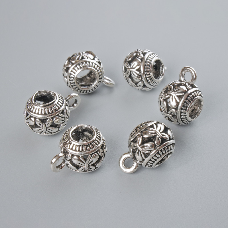 Uchwyt do bajla srebrny, 9,5 × 10,5 mm, średnica otworu 2 mm, zestaw 4 szt., długość 15 mm