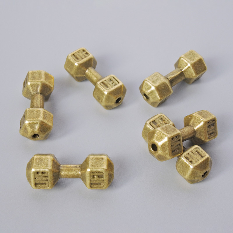 Koralik ozdobny w kształcie hantli, 8×19 mm, 5 mm +/-; opakowanie 6 szt., kolor metalu: brązowy