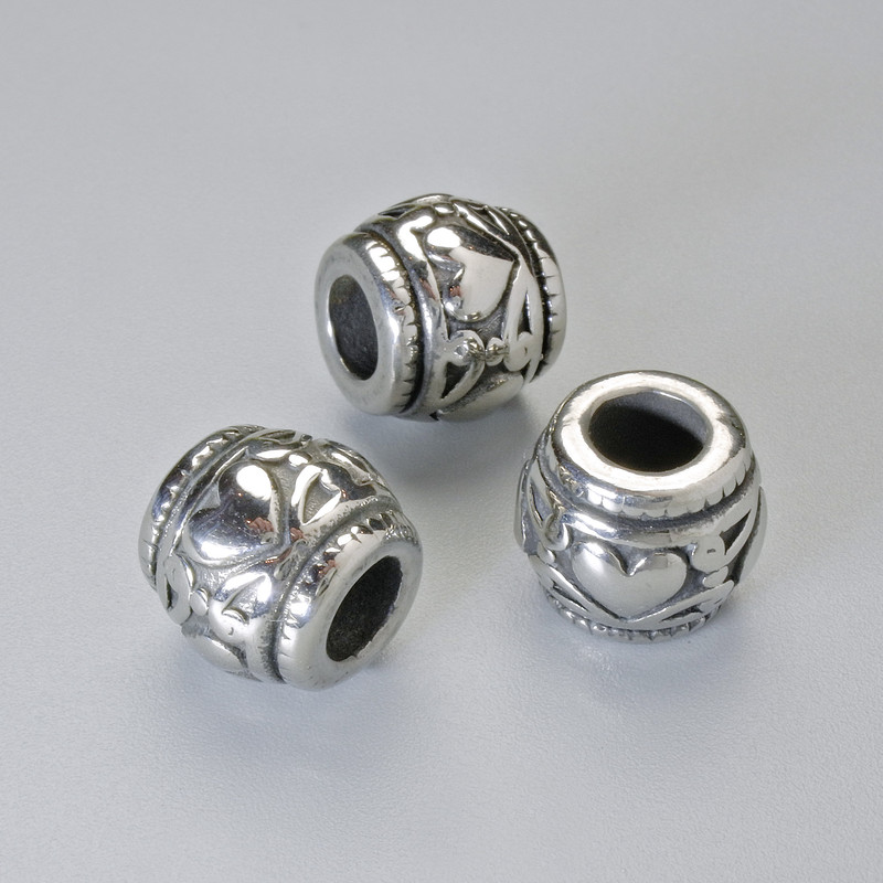 Furnitura koralik-wkładka, średnica 9,5×11 mm, otwór 4,9 mm, kolor metalu: srebrny, 1 szt.