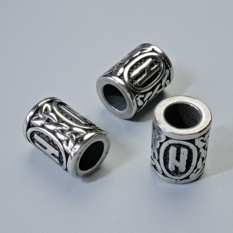 Koralik ozdobny „Runa skandynawska”, średnica 13×10 mm, otwór 6 mm, kolor metalu: srebrzysty, 1 szt.