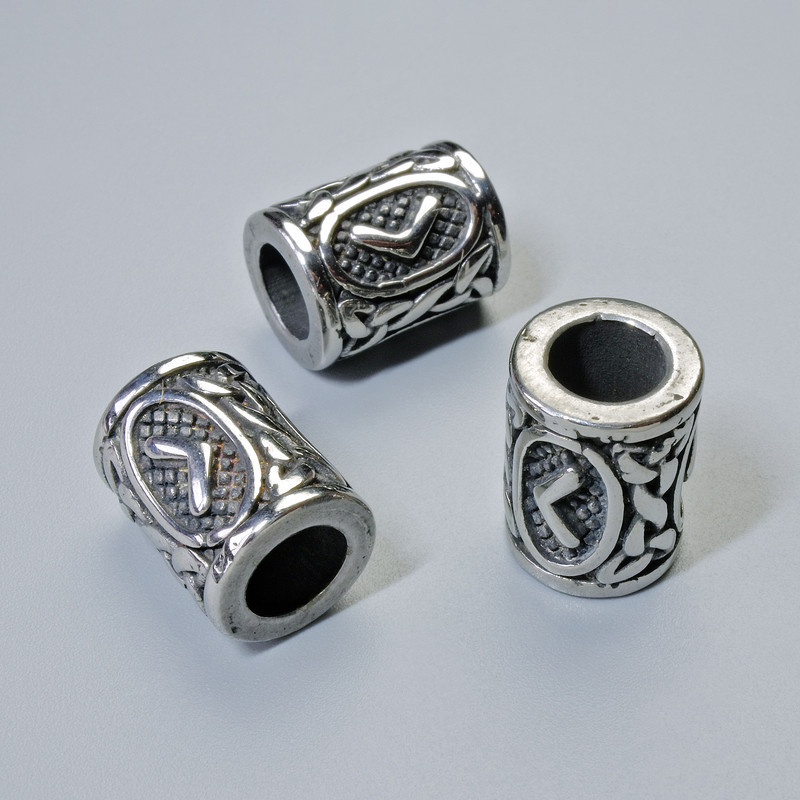 Koralik «Runa skandynawska», średnica 13×10 mm ±, otwór 6 mm, srebrzysty kolor metalu, 1 szt.