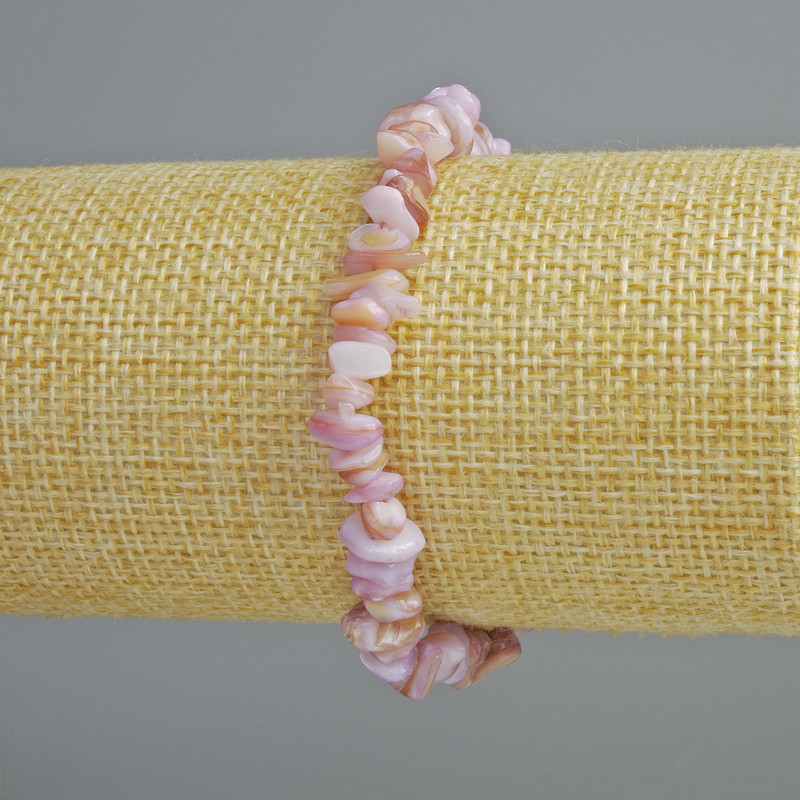 Bransoletka tonowana masą perłową lilowego odcienia – drobinki, średnica 7×2 mm, długość 18 cm ± (elastyczna)