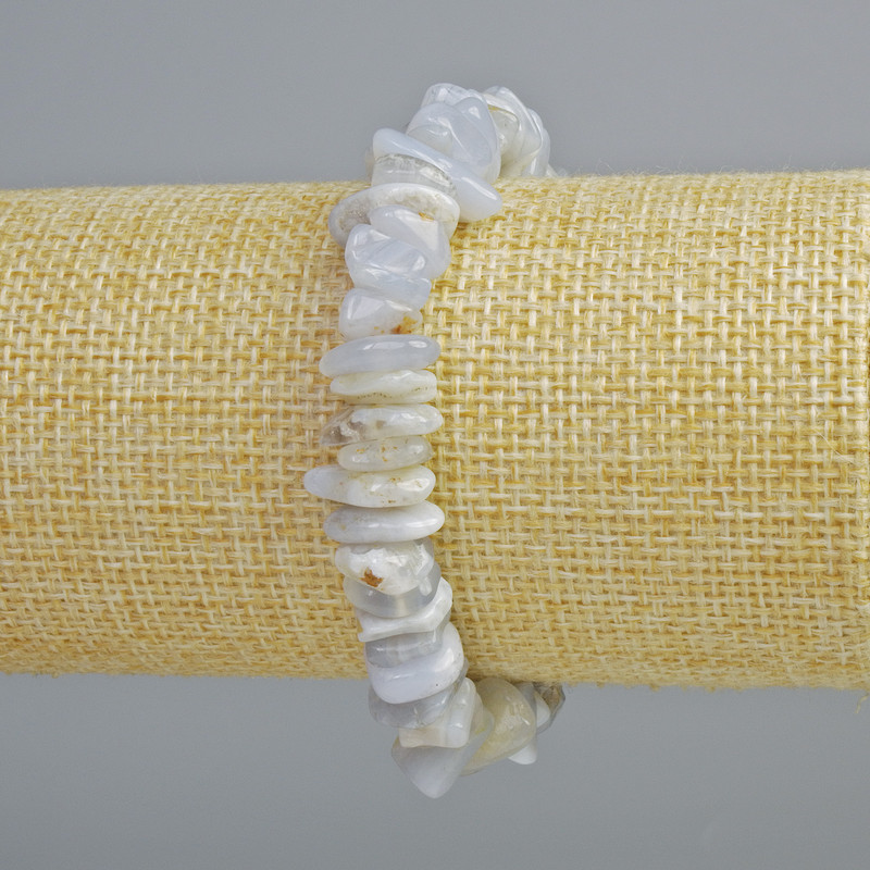 Bransoletka z błękitnego agatu (chalcedon błękitny, safiryn) – naturalny kamień, drobne kulki, średnica 10×3 mm, długość 18 cm (elastyczna)