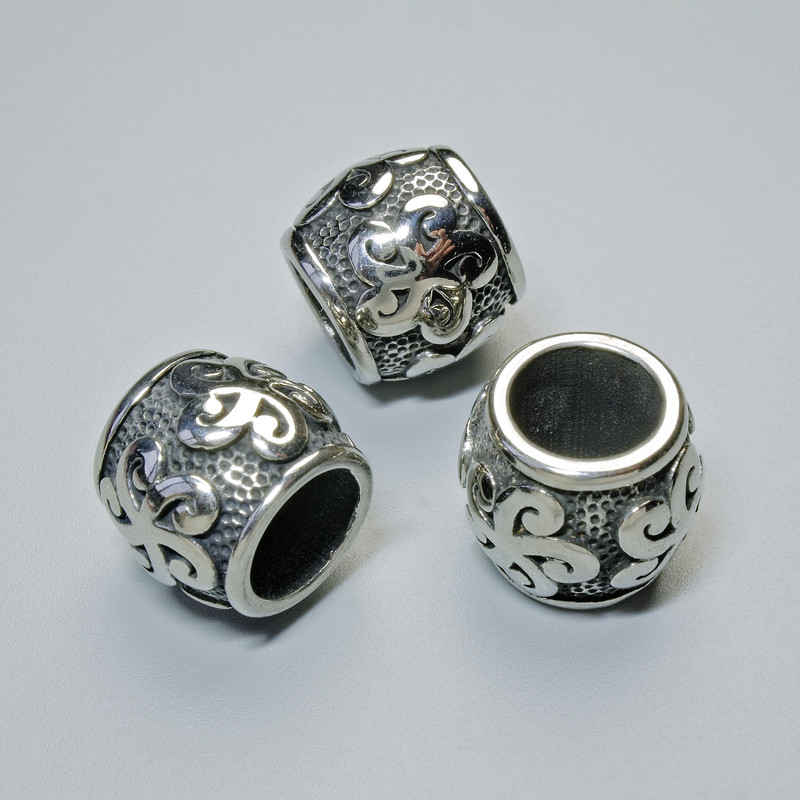 Koralik-wstawka, średnica 12×14 mm, otwór 8 mm, srebrzysty kolor metalu, 1 szt.