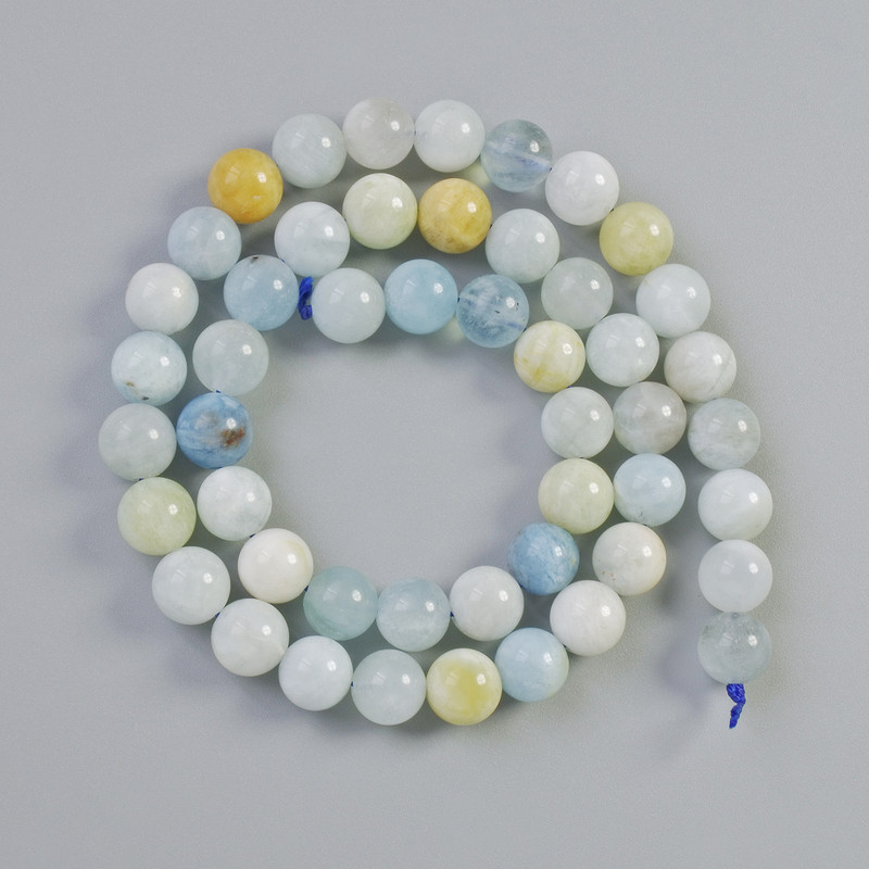Koraliki z morganitu z naturalnego kamienia, gładkie kuleczki, średnica 8 mm ±, długość 38 cm ± na nitce