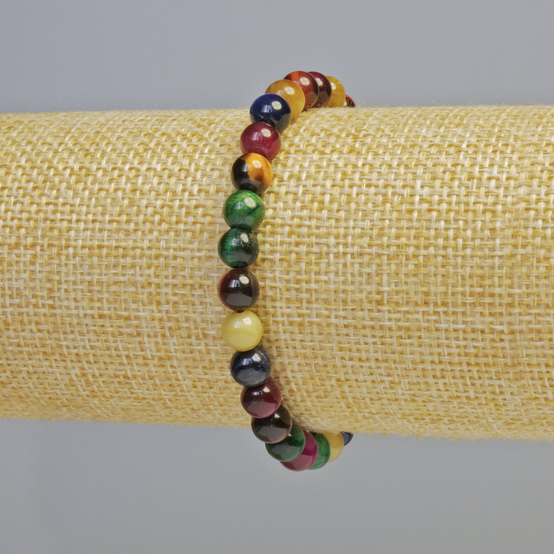 Bransoletka z kociego oka, asortyment kamieni naturalnych, gładkie kulki, średnica 6,5 mm ± (rozciągliwa), długość 18 cm+