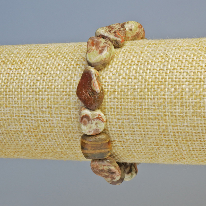 Bransoletka z jaspisu Picasso, naturalny kamień, fasetowane koraliki, średnica 10×13 mm +/- (rozciągana), długość 18 cm+