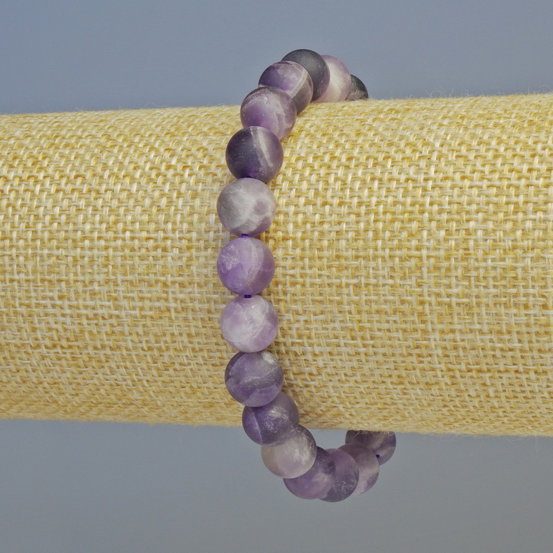 Bransoletka z ametystu – naturalny kamień, matowe gładkie kuleczki, średnica 8,5 mm ± (elastyczna), długość 18 cm+