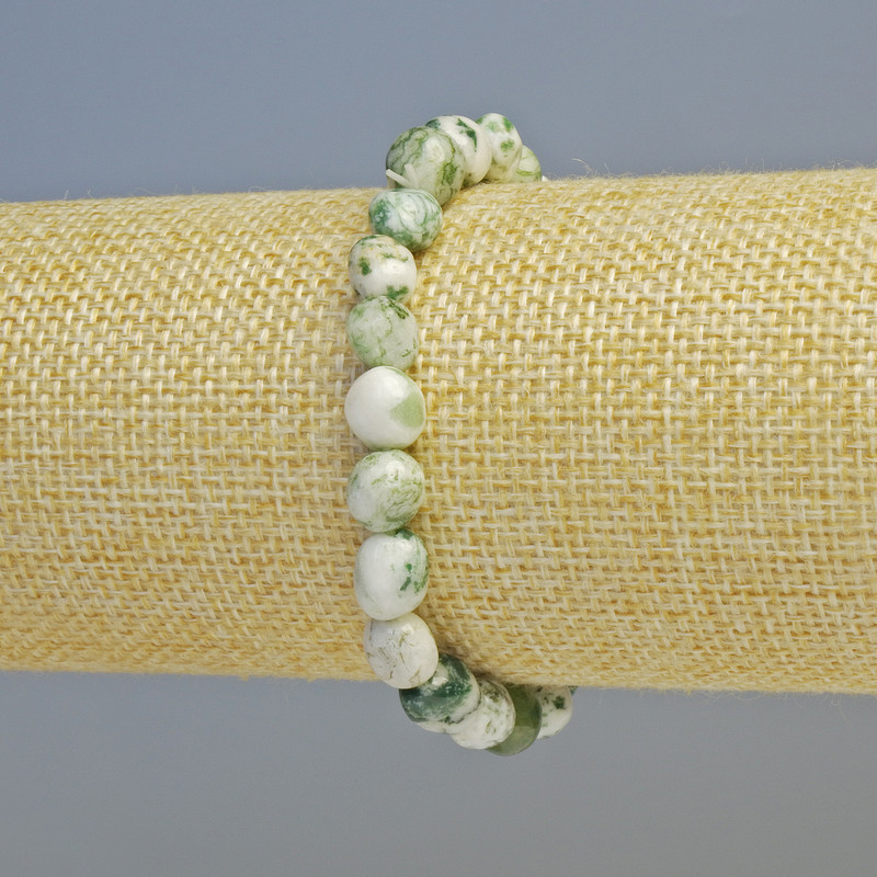 Bransoletka z agatu mechowego, naturalny kamień, fasetowane koraliki, średnica 8×9 mm ± (elastyczna), długość 18 cm+