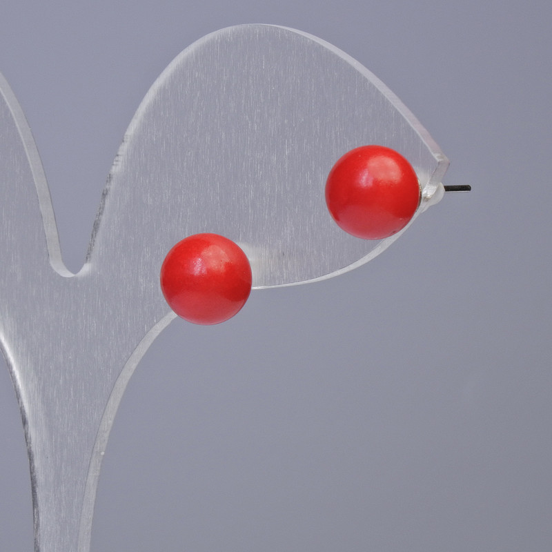 Kolczyki sztyfty z koralu (sztuczny) gładka kulka, średnica 8 mm+