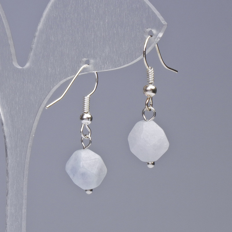 Kolczyki z akwamarynem, naturalny kamień, fasetowany kamień, średnica 9×10 mm, długość 31 mm