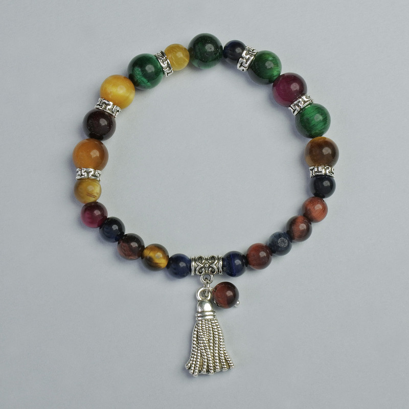 Bransoletka z kamieniem kocie oko, asortyment, średnica 6 mm, 8 mm ± (rozciągliwa), długość 18 cm ± z metalowymi wstawkami