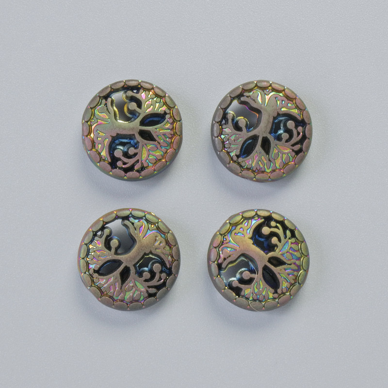 Koralik hematytowy „Drzewo” kolor matowy chameleonowy, średnica 12,5×4,5 mm ± (4 szt.)