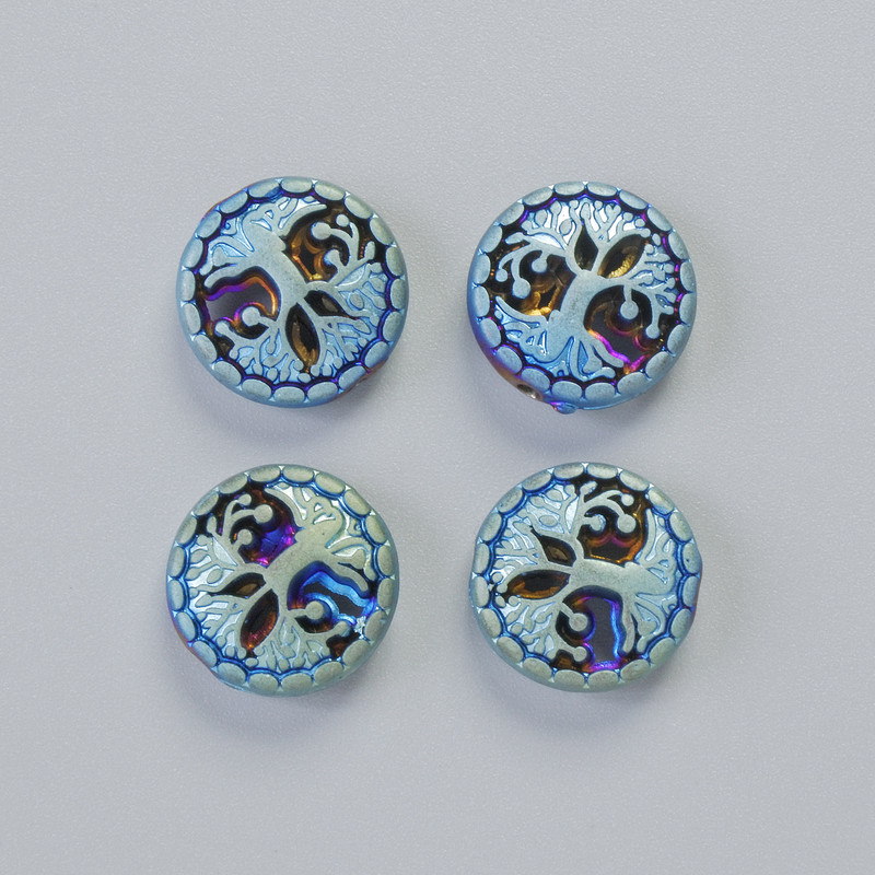 Koralik hematytu „Drzewo” kolor matowy kameleonowy, średnica 12,5 x 4,5 mm ± (4 szt.)