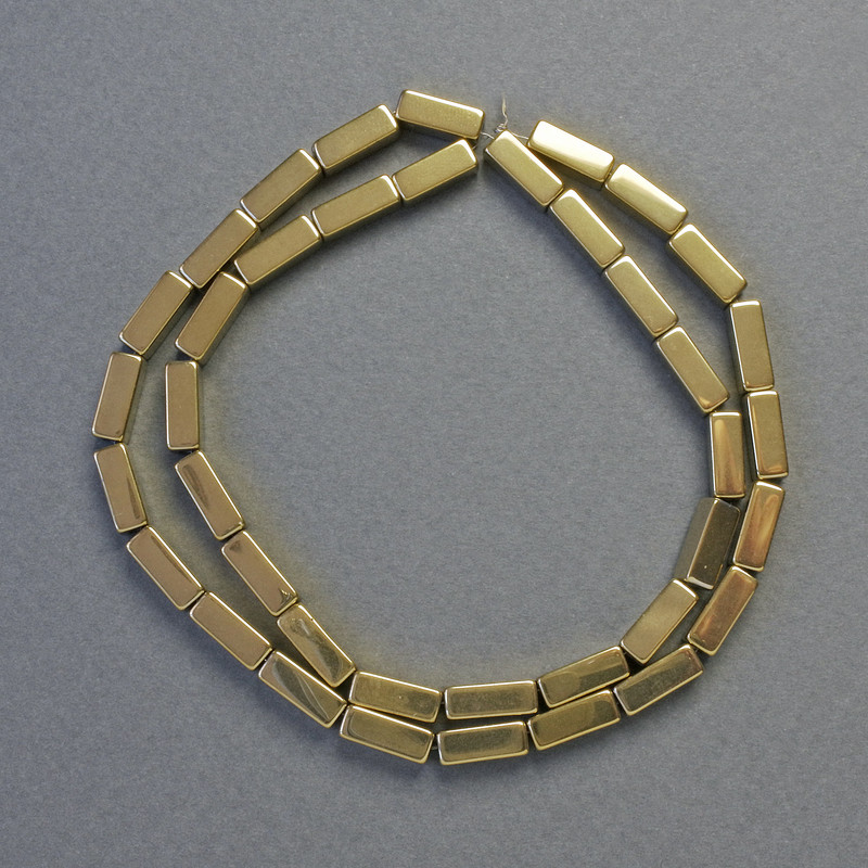 Koraliki hematytu prostokątne, kolor złoty, 10x4 mm