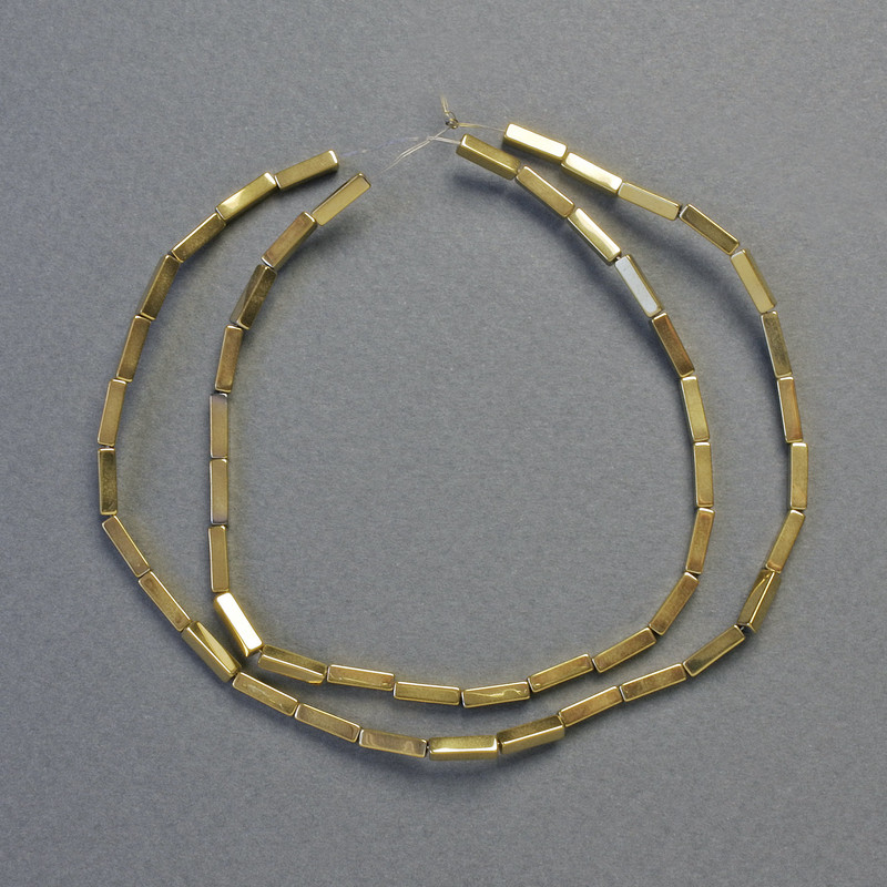 Koraliki hematitu prostokątne w kolorze złotym, średnica 8×2 mm, długość około 41 cm – naszyjnik