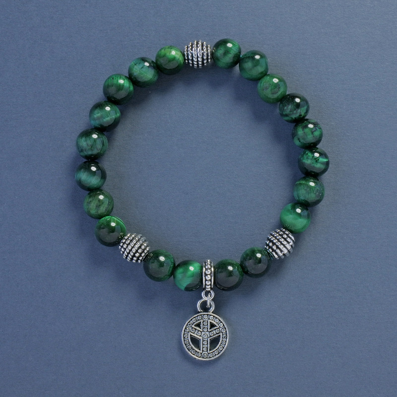 Bransoletka z kocim okiem, gładkie kuleczki, średnica około 8 mm, długość 18 cm, elastyczna z zawieszką Pokój