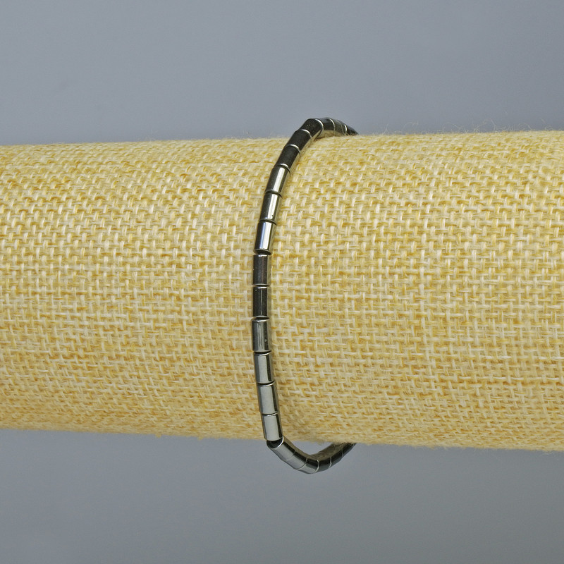 Bransoletka z hematytu w cylindrycznym kształcie, kolor czarny, średnica 5×3 mm, długość 18 cm ± (rozciągliwa)