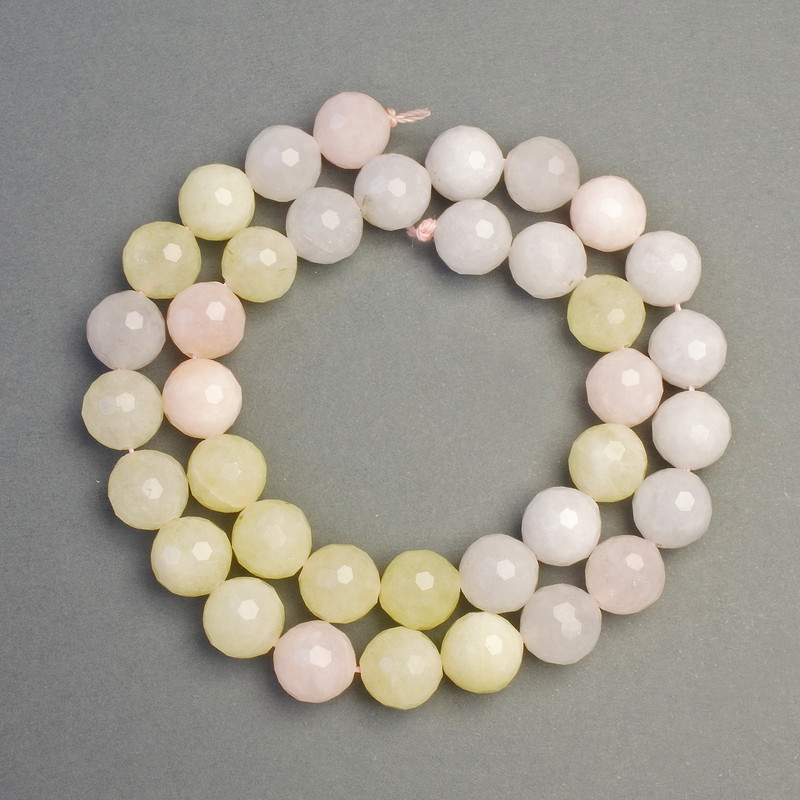 Koraliki morganitu na nici, naturalny kamień, fasetowane kulki, średnica 10 mm, długość 38 cm